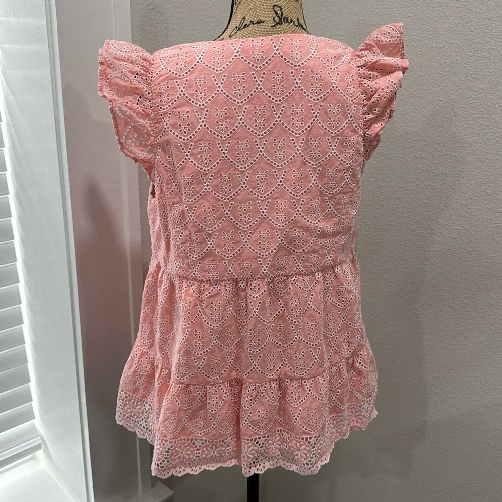 Lilly Pulitzer Keila Embroidered Eyelet Top in Peach Hyacinth Floral Size 12 - Picture 4 of 13
